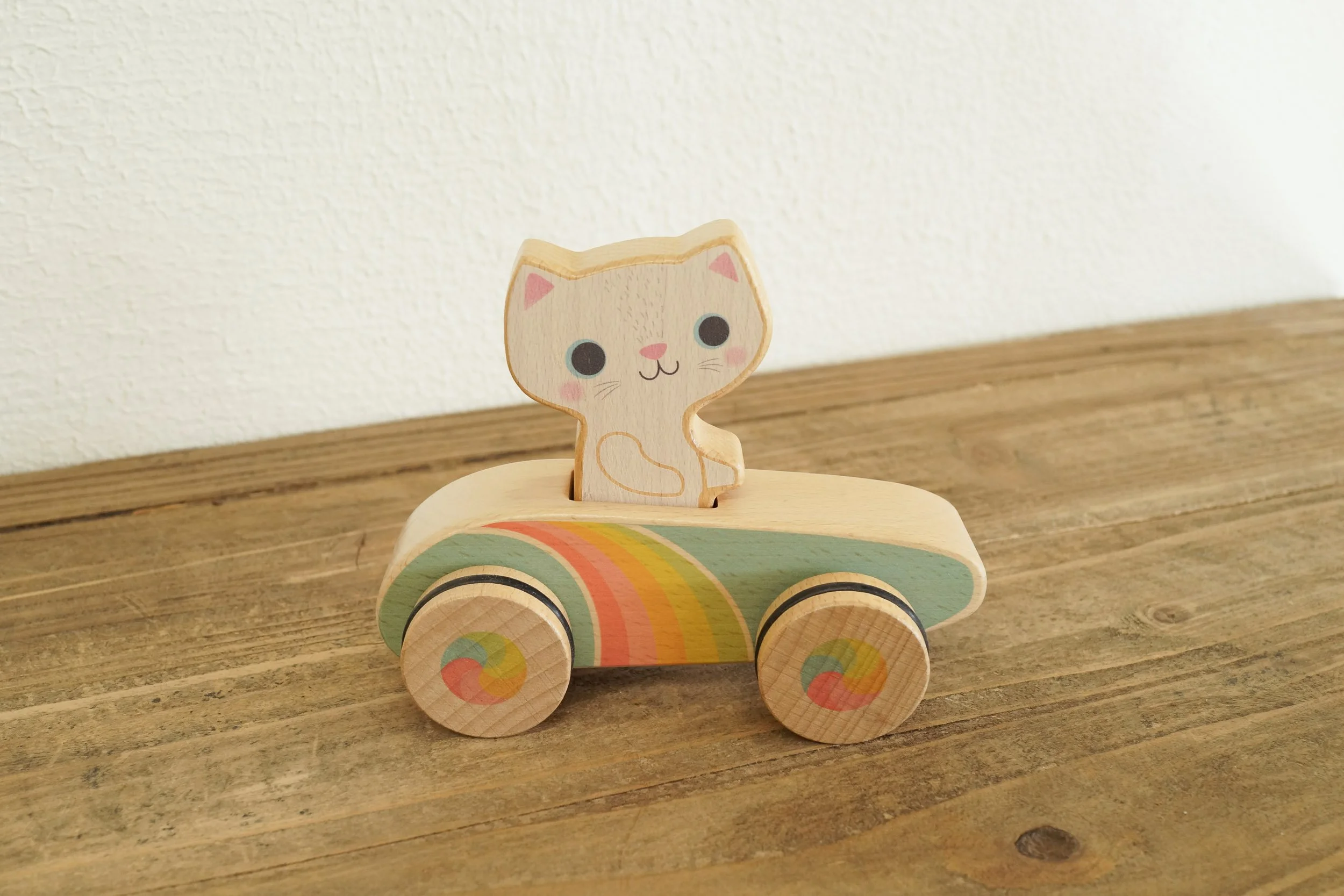 Rainbow Roller Cruisin' Kitty Wooden Toy — Ingalls Homestead